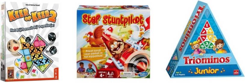 999 Games Spellenbundel 3 Stuks Keer op Keer 2 & Triominos Junior & Stef Stuntpiloot