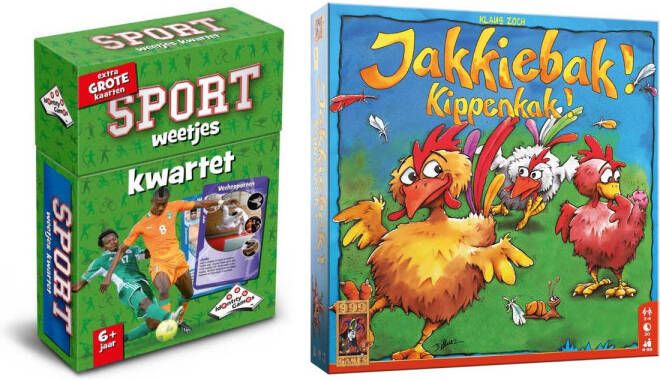999 Games Spellenbundel Bordspel 2 Stuks Kwartet Sport Weetjes & Jakkiebak! Kippenkak!