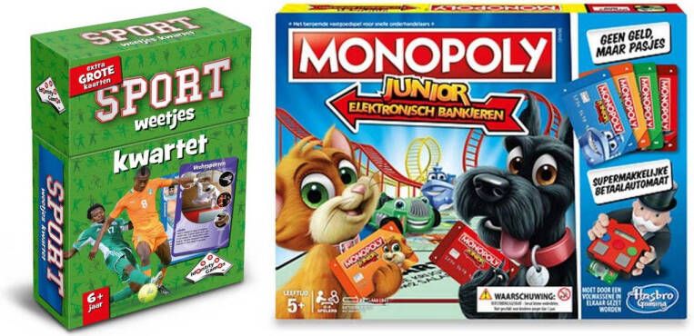 999 Games Spellenbundel Bordspel 2 Stuks Kwartet Sport Weetjes & Monopoly Junior Elektronisch Bankieren