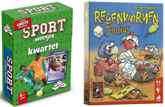 999 Games Spellenbundel Bordspel 2 Stuks Kwartet Sport Weetjes & Regenwormen Junior