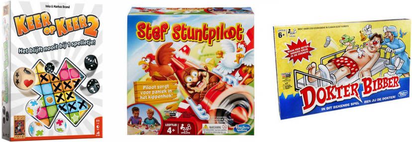 999 Games Spellenset 3 stuks Keer op Keer 2 & Dokter Bibber & Stef Stuntpiloot