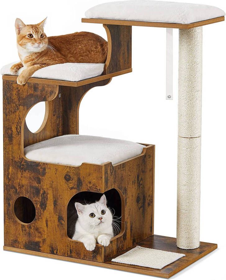 Acaza Krabpaal voor 1 of meerdere Katten Boom Vintage Rustiek Bruin Wit