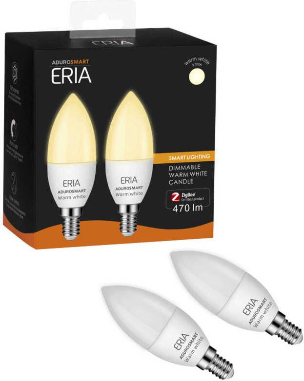 Adurosmart ERIA® E14 kaars Warm white 2-pack 2700K warm wit licht Zigbee Smart Lamp werkt met o.a. Hue en Google Home