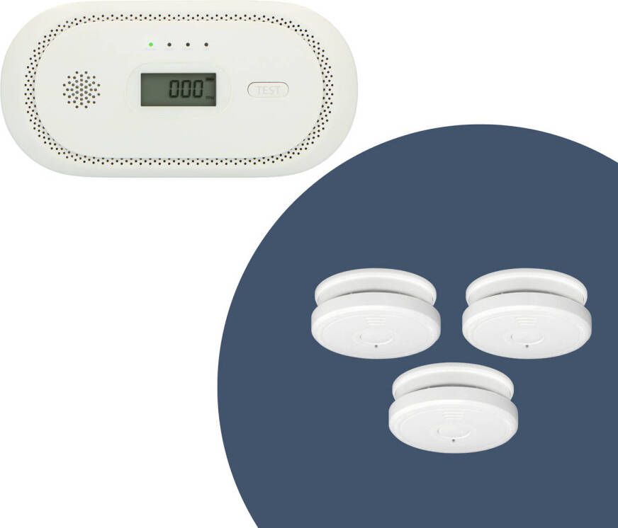 Alecto COA2650 + SA20 3X Brandpreventieset met Koolmonoxidemelder en 3 Rookmelders Voldoet aan de Europese normen