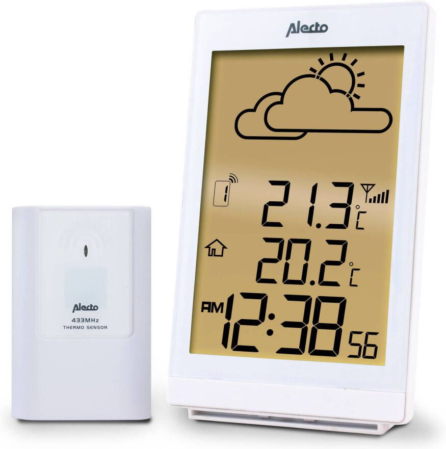 Alecto WS-2200WT Stijlvol Weerstation Draadloze buitensensor verlicht display wit