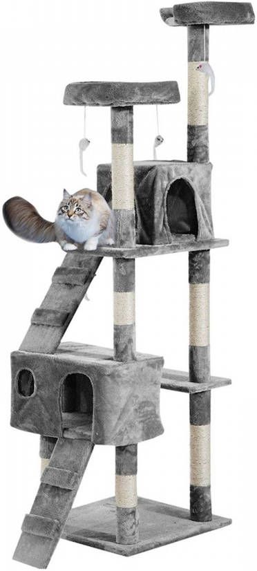 NiceGoodz Krabpaal Kattenkrabpaal Krabpaal voor katten Kattenspeeltjes Katten 170 cm Beige Grijs