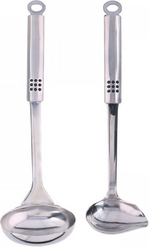Alpina 2 Delige keukengerei set sauslepel/juslepel en soeplepel 29 en 31 cm van RVS Kookgerei Sauslepels online kopen