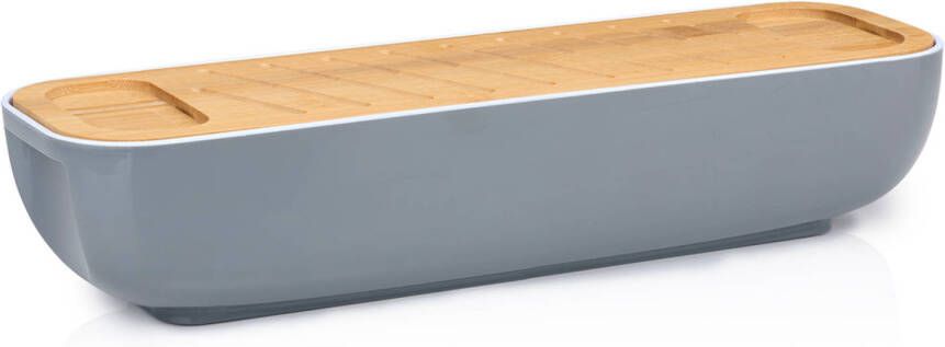 Alpina Broodbox met Bamboe Deksel Snijplank Handvatten 40 x 12.2 x 8.5 CM Grijs