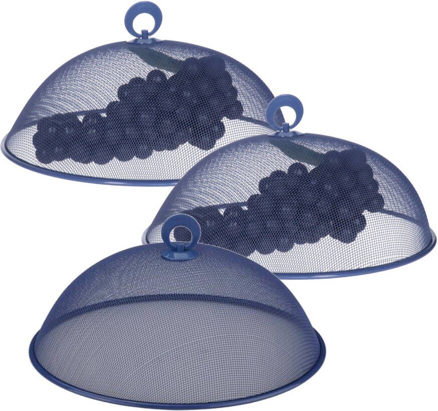 Alpina Vliegenkap voedselkap 3x blauw D30 x H15 cm buiten eten anti insecten metaal ongedierte vliegenka