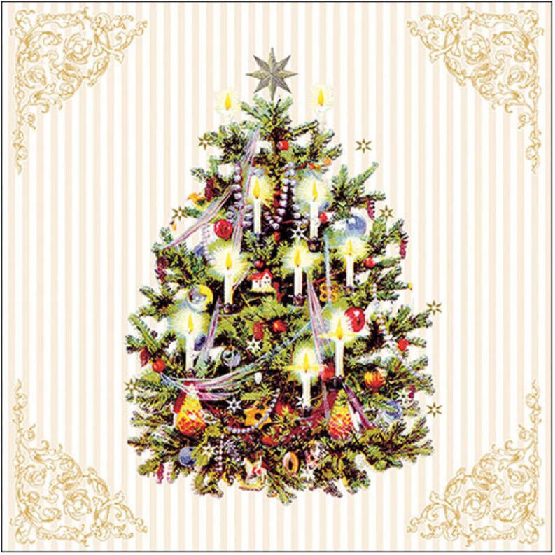 Ambiente kerst thema servetten 20x st 33 x 33 cm creme wit kerstboom Feestservetten