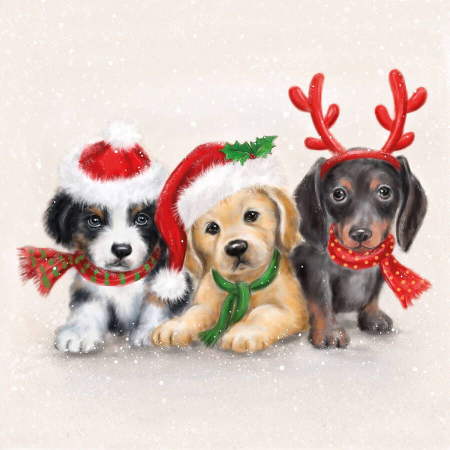 Ambiente kerst thema servetten 20x st 33 x 33 cm honden print Feestservetten