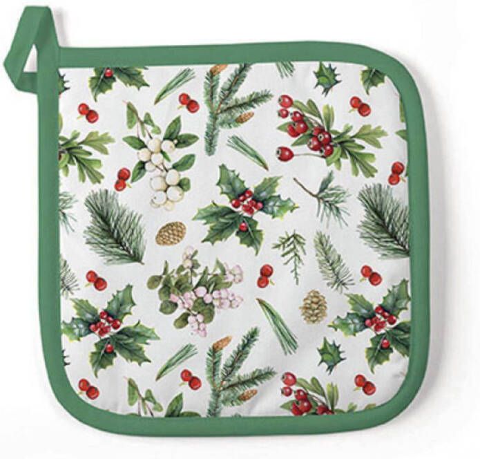 Ambiente Pannenlap Winter greenery 20x20cm katoen wit