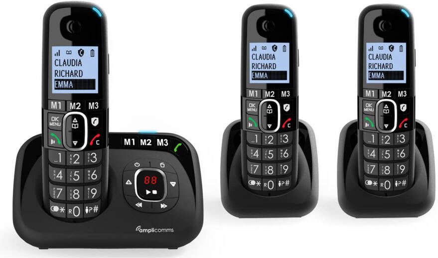 Amplicomms Bigtel 1583 slechthorenden telefoon met grote toetsen 3 draadloze telefoons