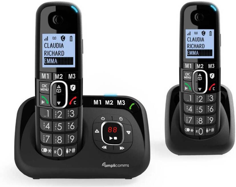 Amplicomms BT1582 draadloze duo huistelefoon voor de vaste lijn 3 directe geheugen toetsen handenvrij bellen