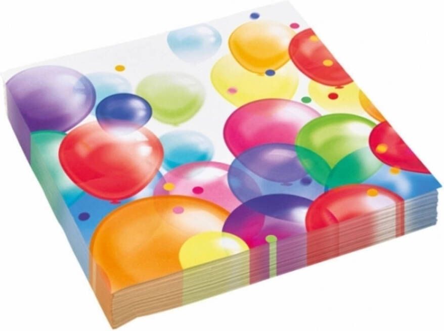 Amscan 20x stuks feest servetten met verjaardag ballonnen print 33 x 33 cm Feestservetten