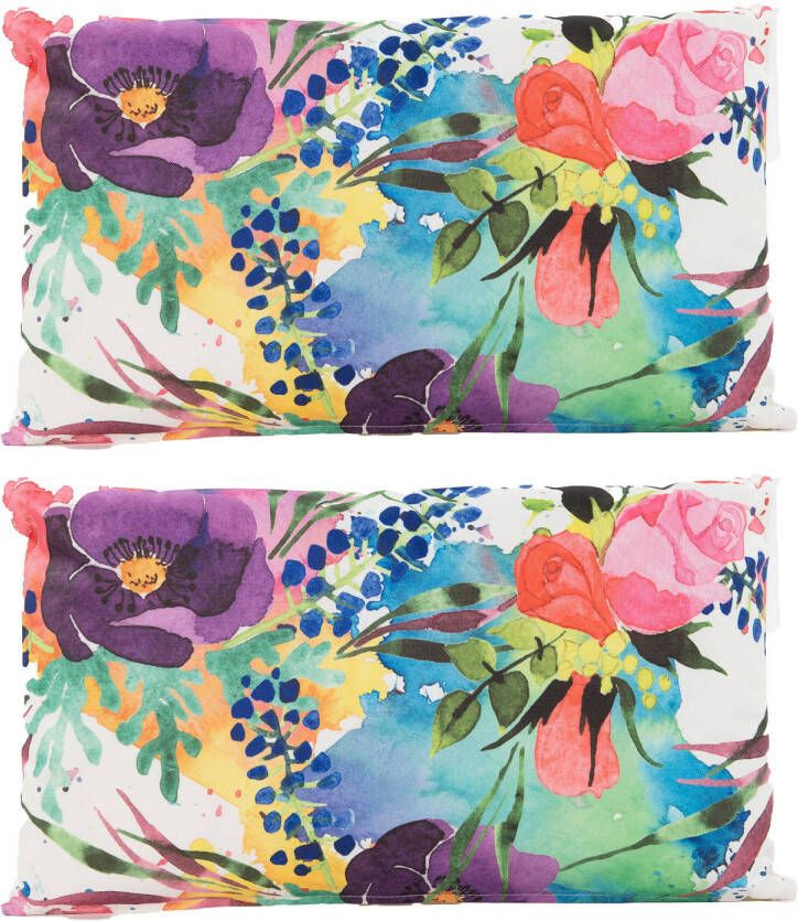 Anna&apos;s Collection Sierkussen voor binnen en buiten 2x bloemen paars 30 x 50 cm tuinkussen Sierkussens