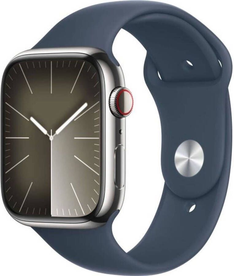 Apple Watch 9 Cell 45mm zilver rvs blauw sportband M L