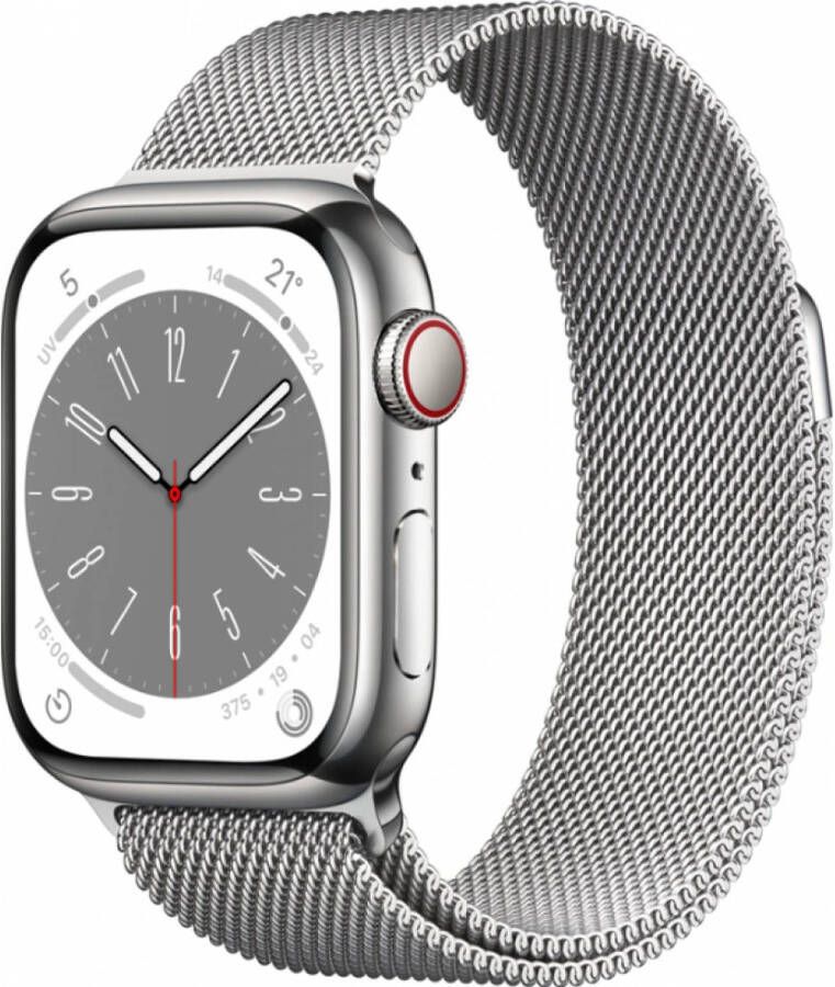 Apple Watch Series 8 41mm GPS + Cellular RVS Milanees Bandje Zilver