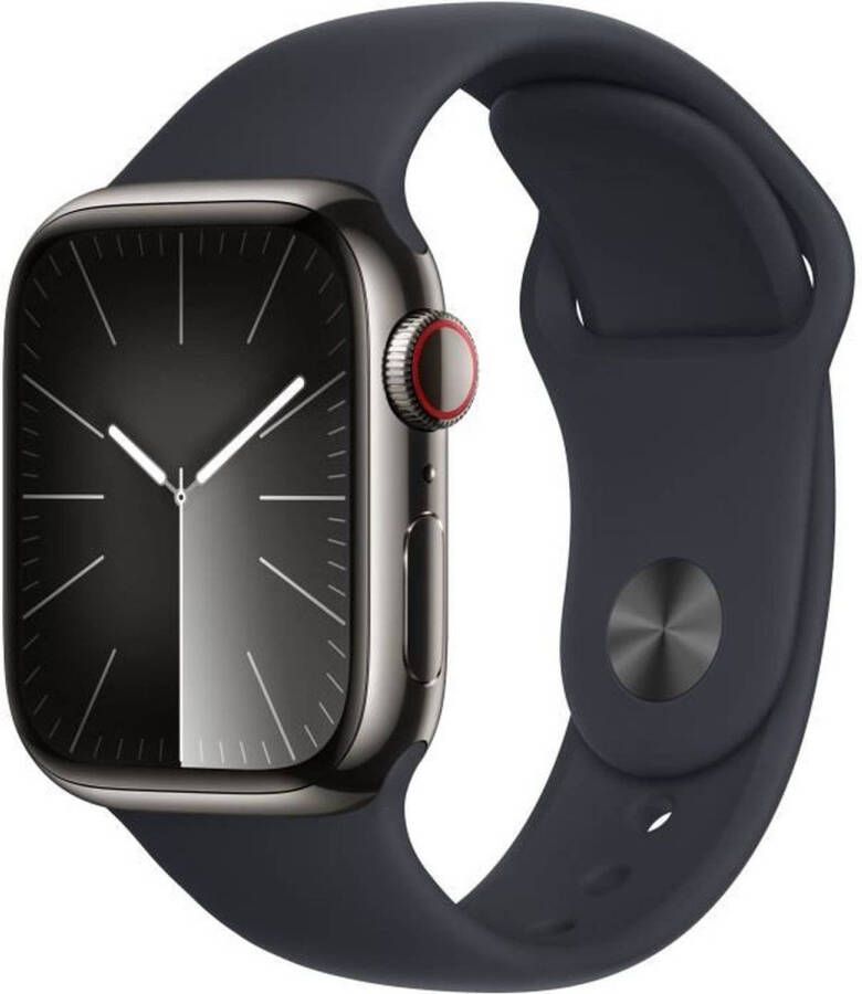 Apple Watch Series 9 GPS + mobiel 41 mm Kast van grafietstaal Midnight sportband S M