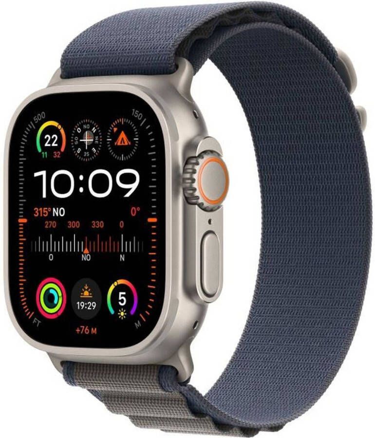 Apple Watch Ultra 2 GPS + mobiel 49 mm Titanium kast Blauwe Alpine Loop-band Groot