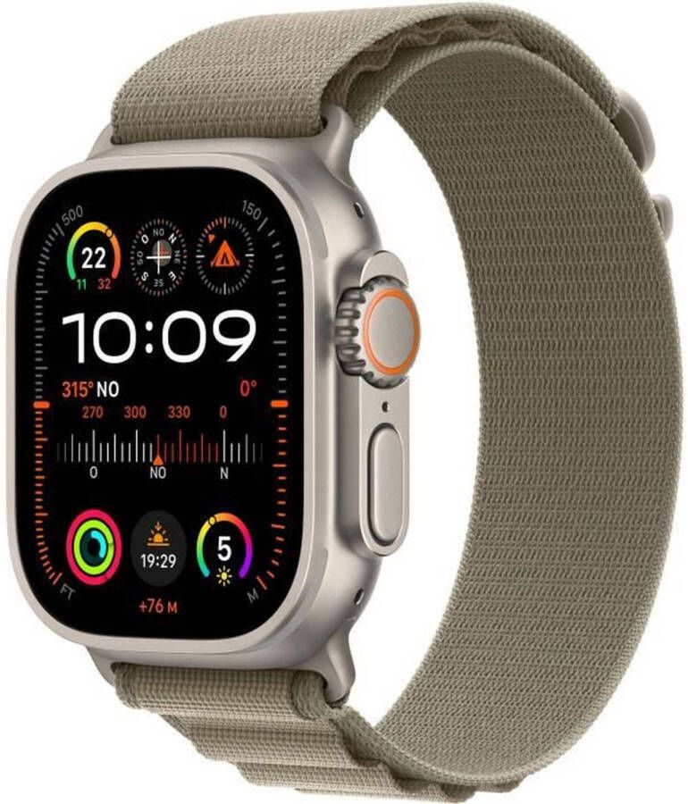 Apple Watch Ultra 2 GPS + mobiel 49 mm Titanium kast Olijfkleurige Alpine Loopband Klein