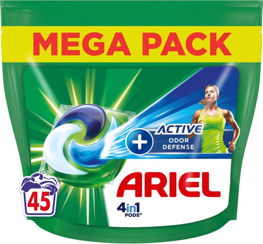 Ariel 4in1 Wasmiddel Pods +Active Odor Defense Vleugje Ambi Pur 45 Capsules