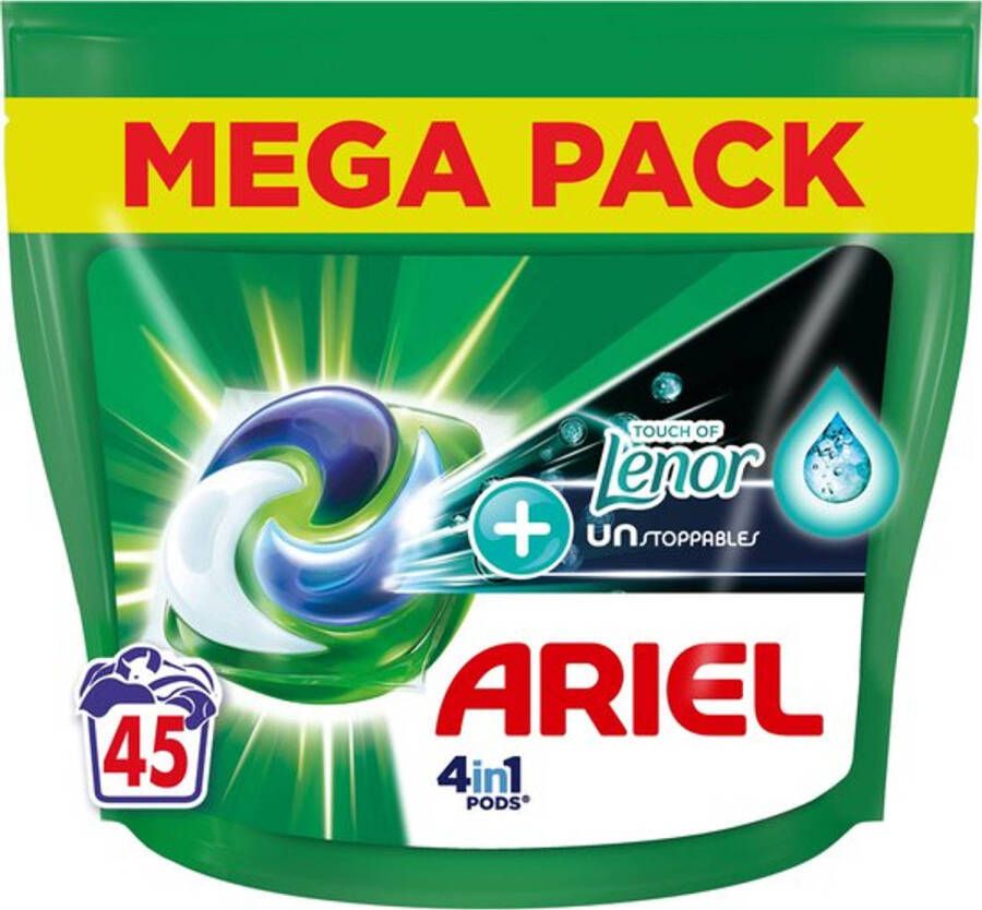 Ariel 4in1 Wasmiddel Pods +Touch Of Lenor Unstoppables 45 Wasbeurten