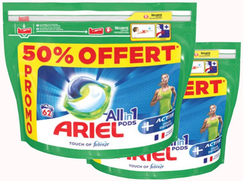 Ariel All-in-1 Pods Active- 2x62 Wasbeurten Voordeelverpakking