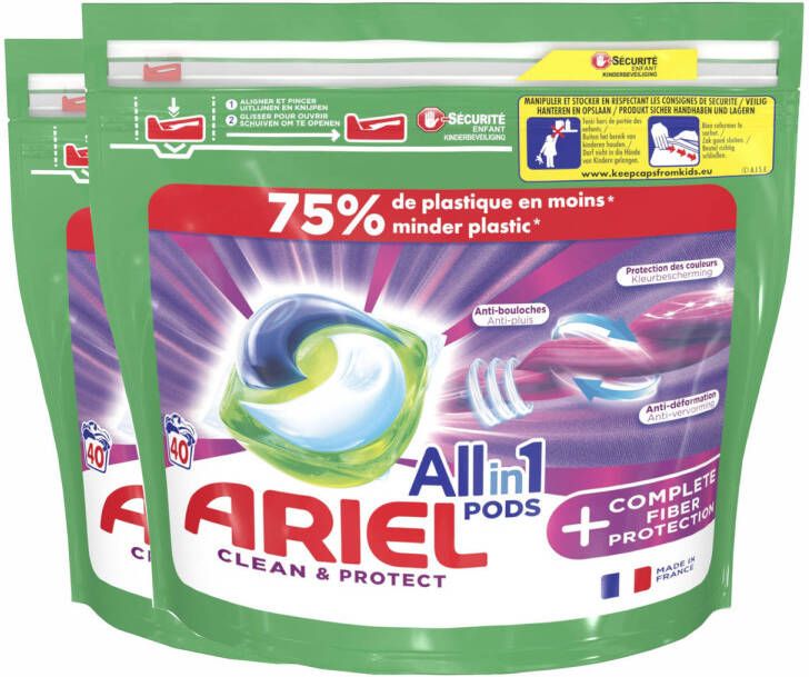 Ariel All-in-1 Pods Met Extra Vezelbescherming 2x40 Wasbeurten Voordeelverpakking