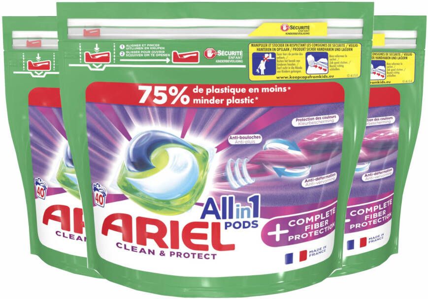 Ariel All-in-1 Pods Met Extra Vezelbescherming 3x40 Wasbeurten Voordeelverpakking