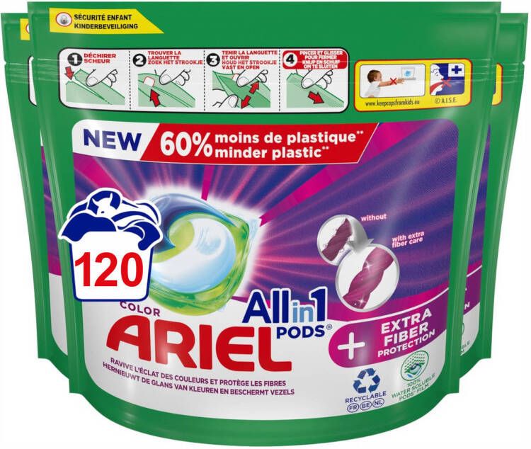 Ariel All in 1 Wasmiddel Pods + extra Vezelbescherming Voordeelverpakking 3x40 Wasbeurten
