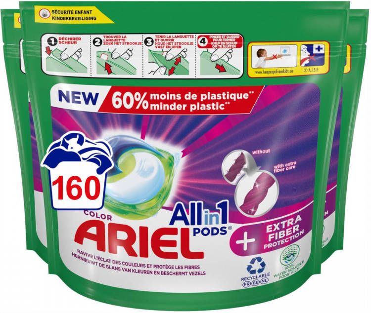 Ariel All in 1 Wasmiddel Pods + extra Vezelbescherming Voordeelverpakking 4x40 Wasbeurten
