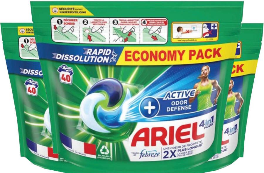 Ariel pods wasmiddelcapsules 4-in-1 Actieve Geurbestrijding 120 wasbeurten (3 x 40 pods)