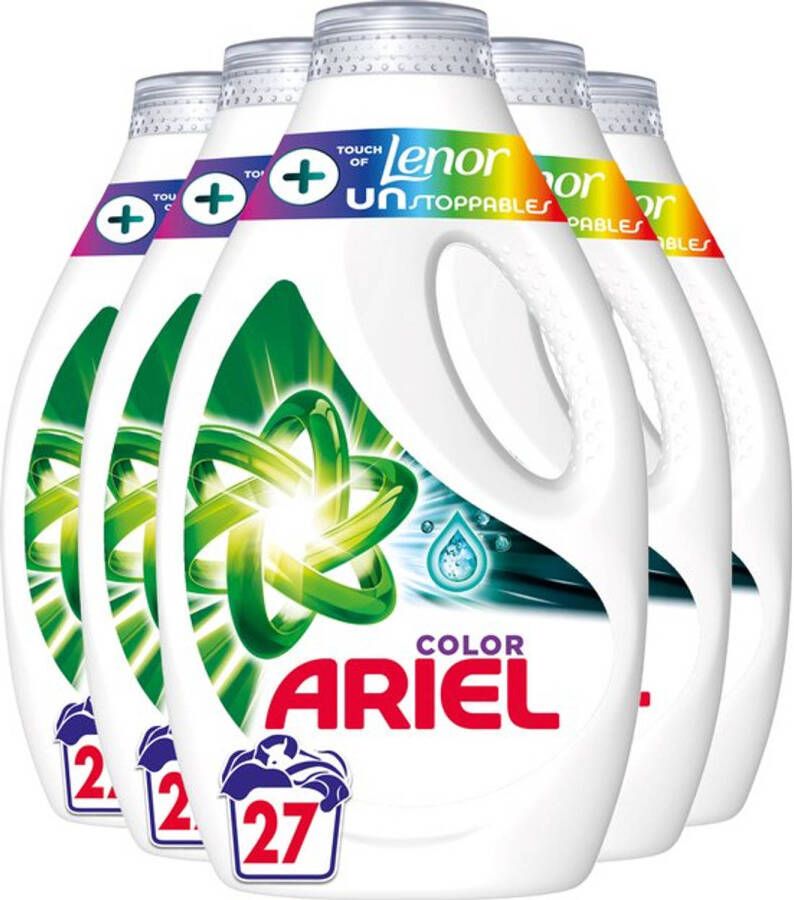 Ariel Vloeibaar Wasmiddel + Touch Van Lenor Unstoppables 5 x 27 Wasbeurten Voordeelverpakking