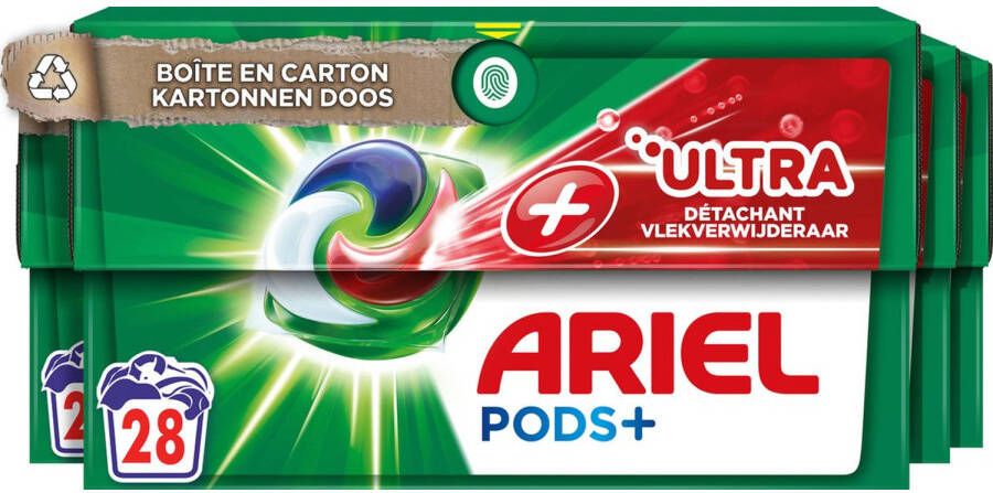 Ariel Wasmiddel Pods + Ultra Vlekverwijderaar 4 x 28 Wasbeurten Voordeelverpakking