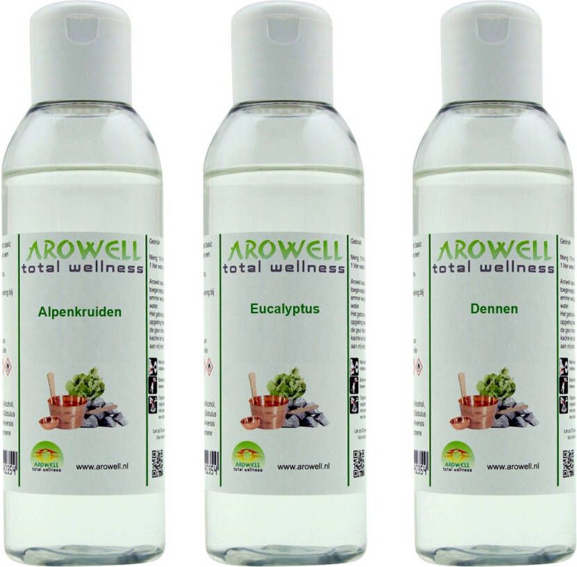 Arowell Alpenkruiden Eucalyptus Dennen sauna opgiet saunageur opgietconcentraat 3x 250 ml