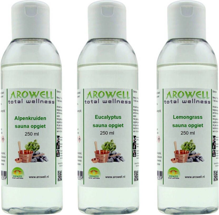 Arowell Alpenkruiden Eucalyptus Lemongrass sauna opgiet saunageur opgietconcentraat 3x 250 ml