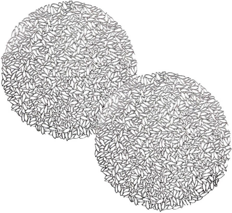 Krist+ Set van 2x stuks ronde gedecoreerde Placemats metallic zilver look diameter 38 cm Placemats