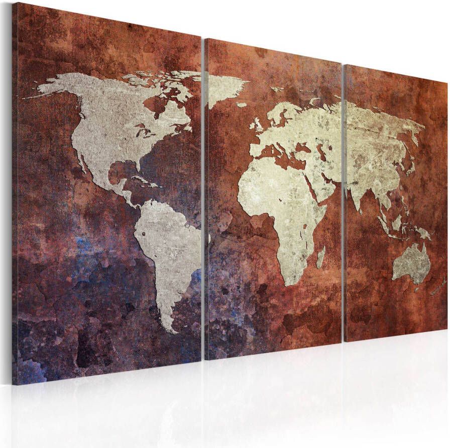 Artgeist Canvas Schilderij Rusty kaart van de Wereld 3-luik 120x80cm