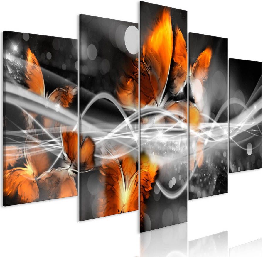 Artgeist Canvas Schilderij Swarm of Butterflies Wide Grey 5-luik 100x50cm