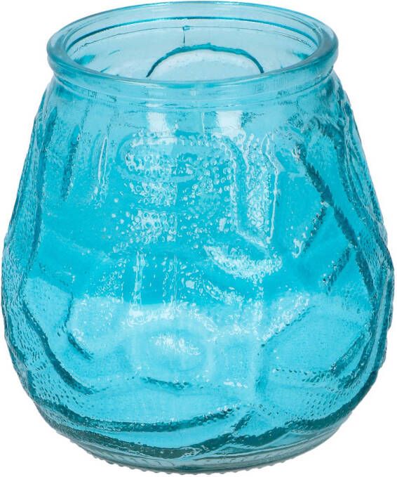 Arti casa 1x Citronella lowboy tuin kaarsen in blauw glas 10 cm Anti muggen insecten artikelen