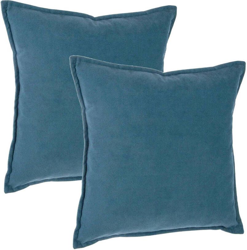 Atmosphera Bank sierkussens huiskamer Sophia 2x 45 x 45 cm blauw polyester met rits Sierkussens