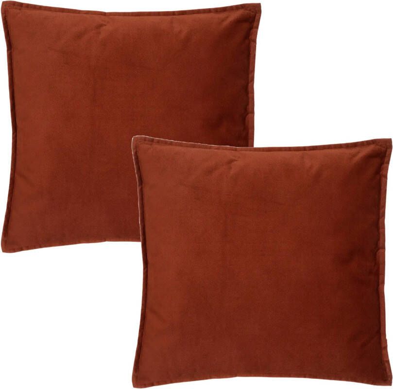 Atmosphera Bank sierkussens huiskamer Sophia 2x 45 x 45 cm Terracotta polyester met rits Sierkussens