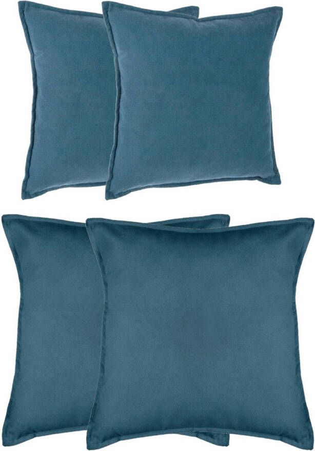 Atmosphera Bank sierkussens Sophia set 4x Blauw polyester met rits In 2 formaten Sierkussens