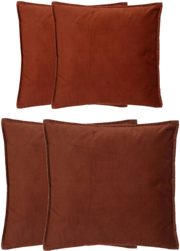 Atmosphera Bank sierkussens Sophia set 4x Terracotta polyester met rits In 2 formaten Sierkussens