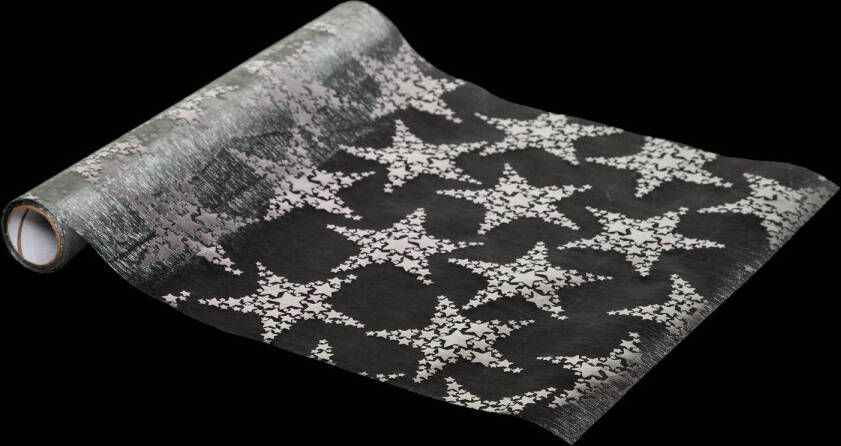 Atmosphera decoratie stof tafelloper- zilver sterren 500 cm Feesttafelkleden