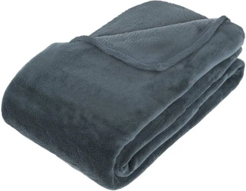 Anders Grote Fleece deken fleeceplaid blauwgrijs 180 x 230 cm polyester Bankdeken Fleece deken Fleece plaid