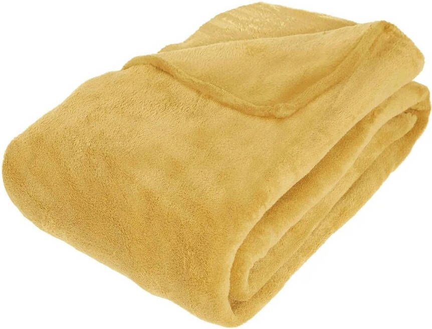Atmosphera Grote Fleece deken fleeceplaid oker geel 180 x 230 cm polyester Bankdeken Fleece deken Fleece plaid