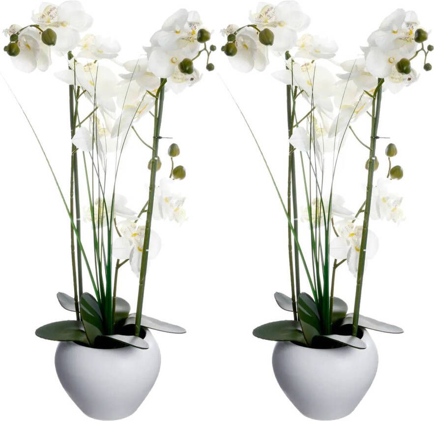 Atmosphera Orchidee bloemen kunstplant in witte bloempot 2x witte bloemen H53 cm Kunstplanten