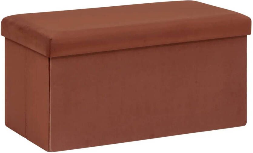 Atmosphera Poef krukje hocker Amber Opvouwbare opslag box fluweel bordeaux rood 76 x 38 x 38 cm Poefs